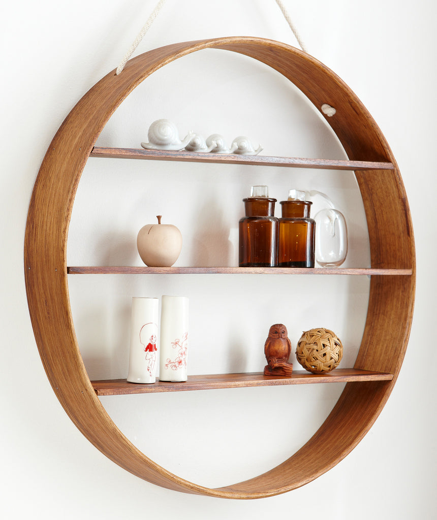 Oak Circle Shelf - Three Tier - Walnut Finish