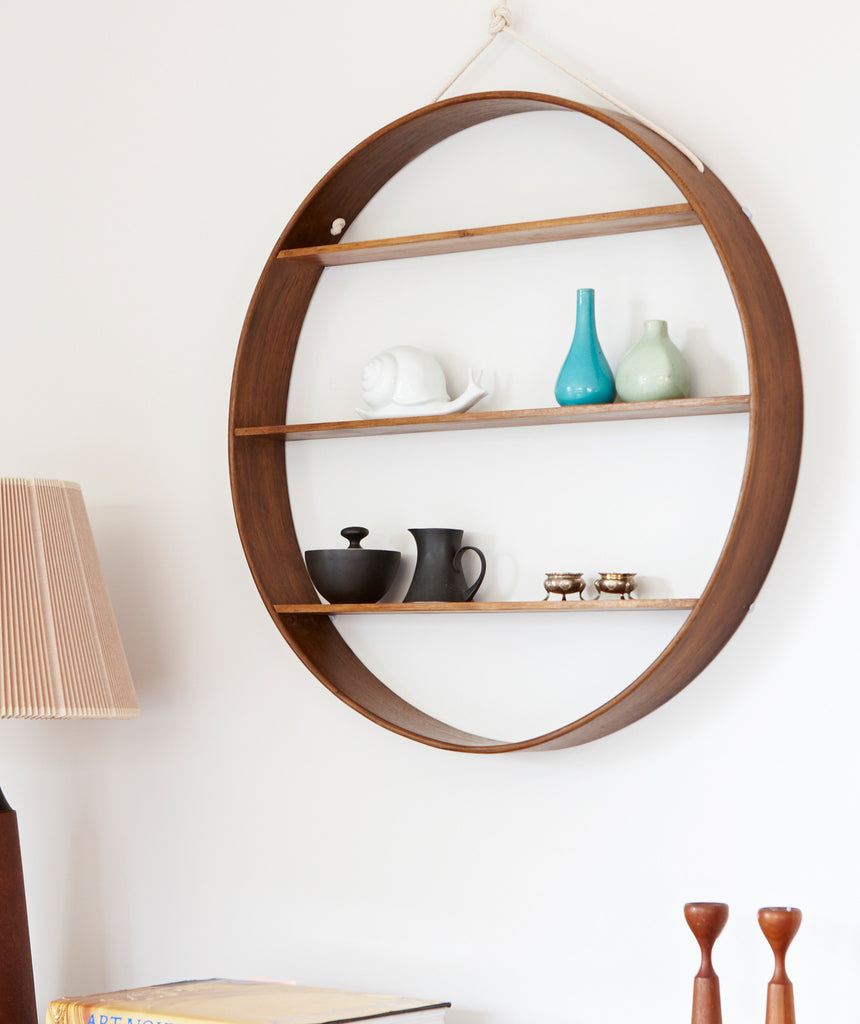 Large Oak Circle Shelf - Walnut Finish