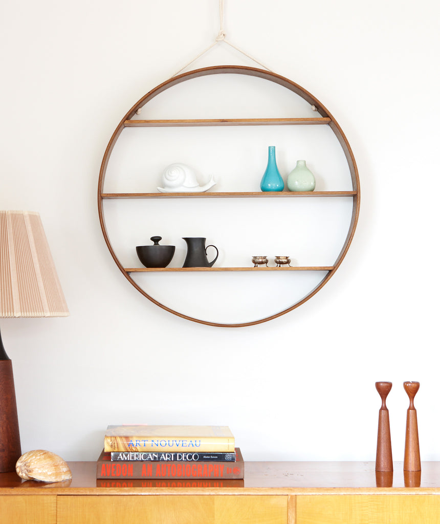 Large Oak Circle Shelf - Walnut Finish