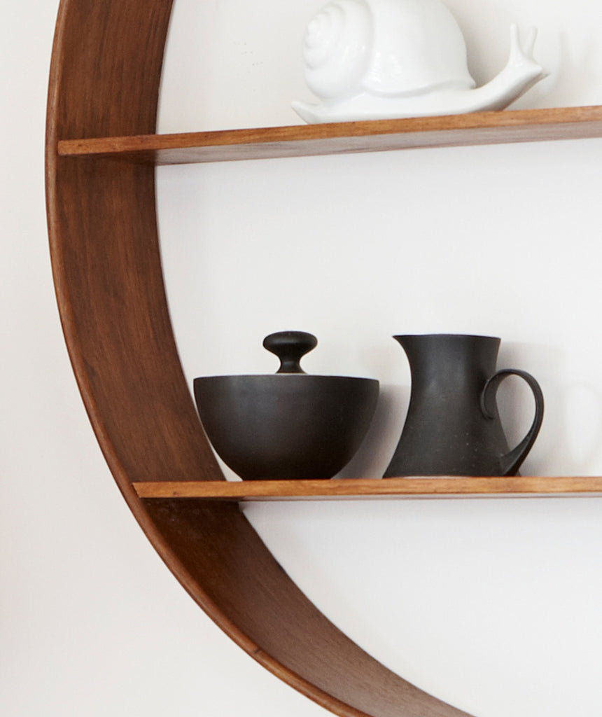 Large Oak Circle Shelf - Walnut Finish