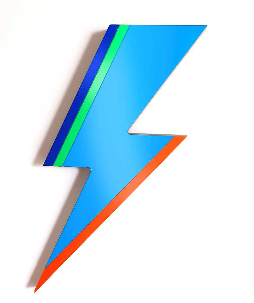 Blue acrylic lightning bolt wall mirror by Bride & Wolfe