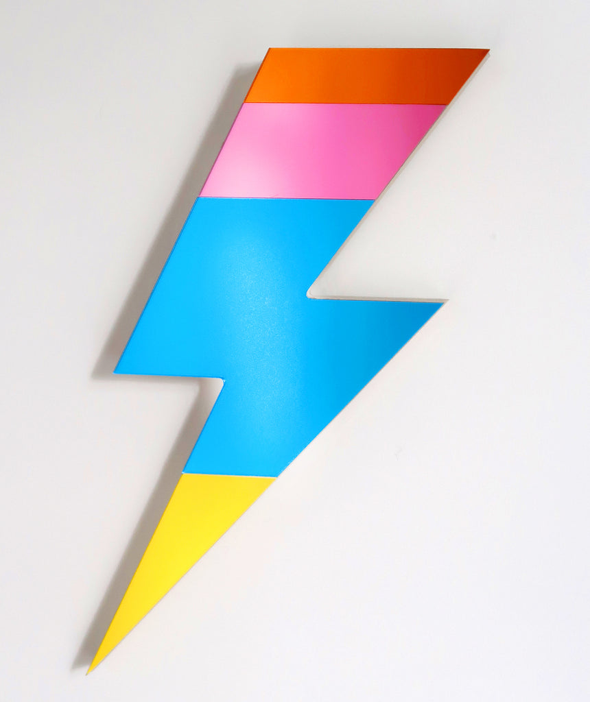 Blue and pink acrylic lightning bolt wall mirror by Bride & Wolfe