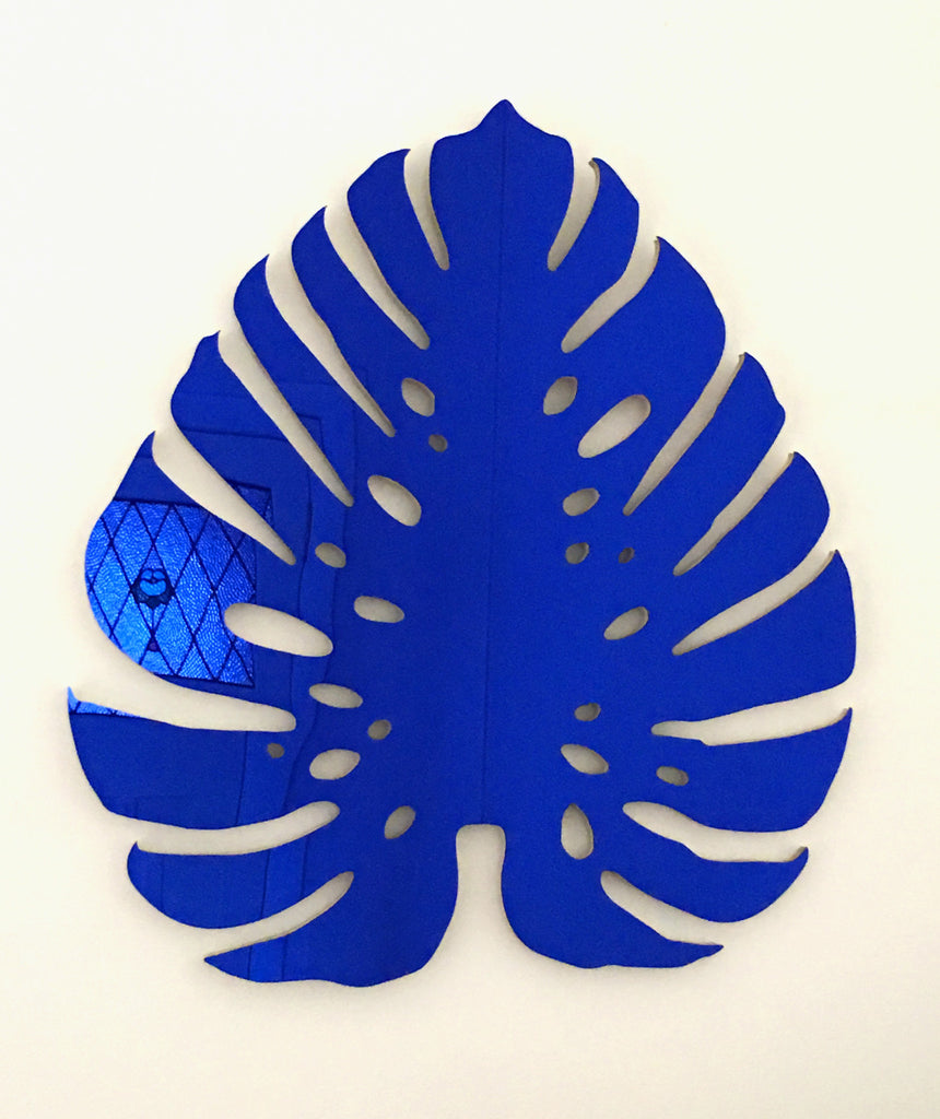 Blue Monstera Leaf Mirror