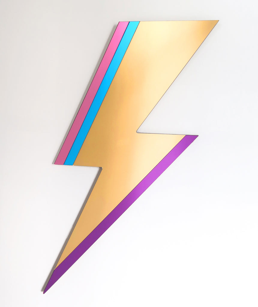 Gold acrylic lightning bolt wall mirror by Bride & Wolfe