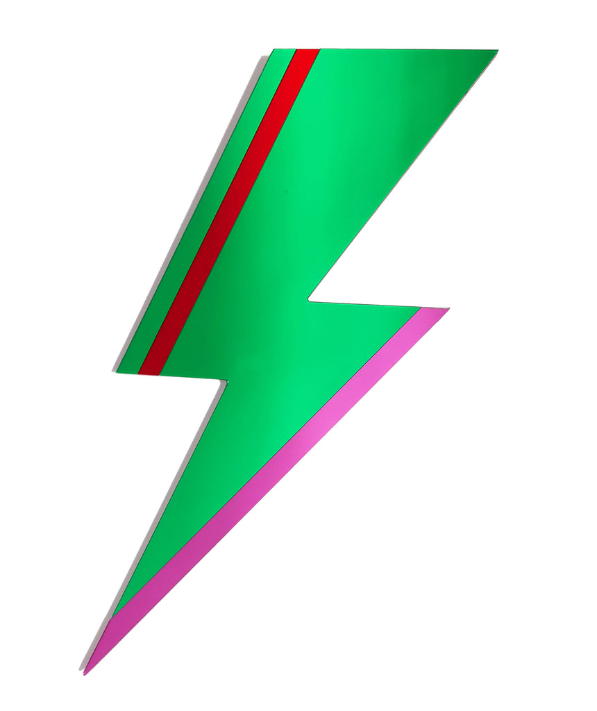 Green acrylic lightning bolt wall mirror by Bride & Wolfe