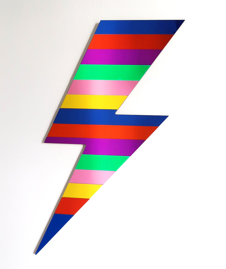 Multi-colour rainbow acrylic lightning bolt wall mirror by Bride & Wolfe