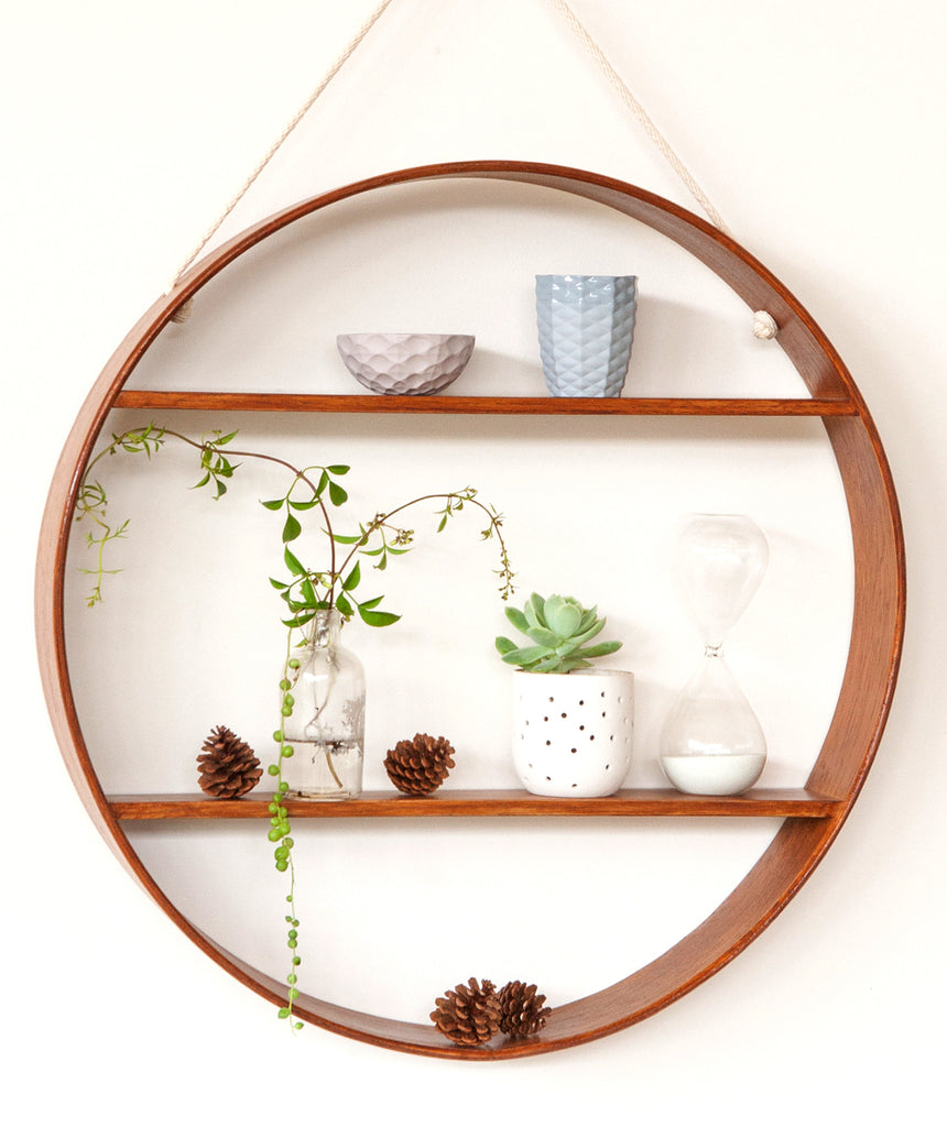 Oak Circle Shelf - Two Tier - Walnut Finish