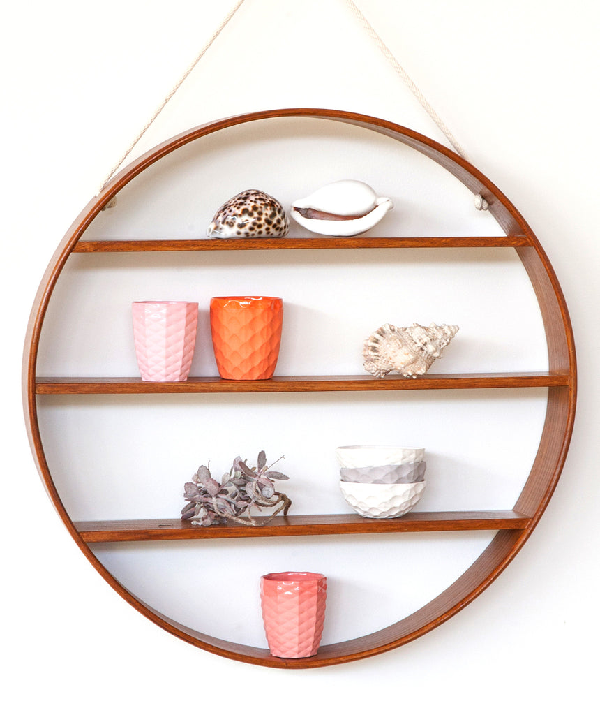 Oak Circle Shelf - Three Tier - Walnut Finish