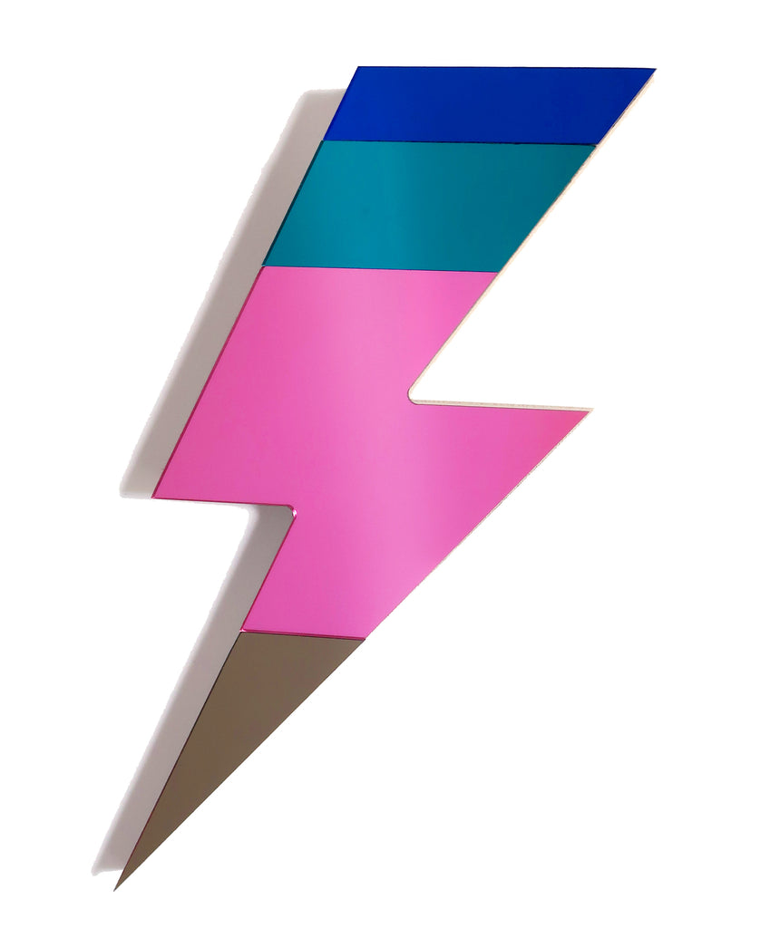 Pink and blue acrylic lightning bolt wall mirror by Bride & Wolfe