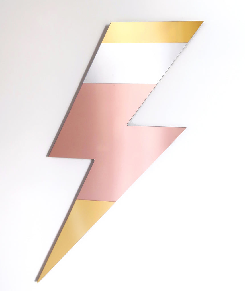 Rose gold and silver acrylic lightning bolt wall mirror by Bride & Wolfe