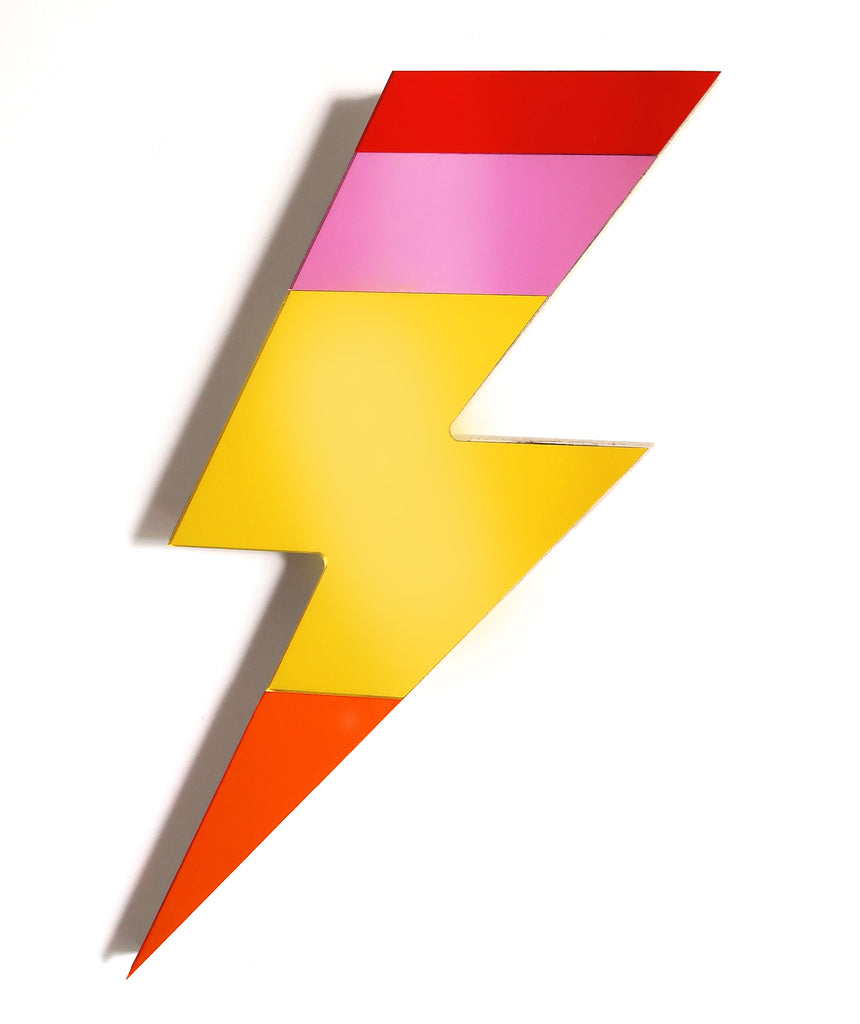 Yellow and orange acrylic lightning bolt wall mirror by Bride & Wolfe